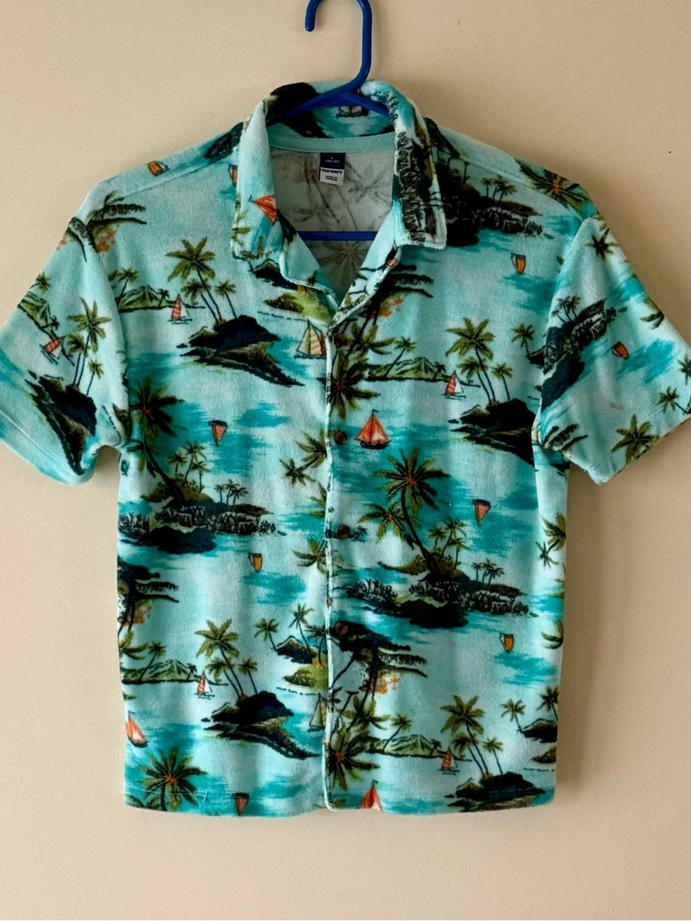 Old Navy Boys Tropical Island Terry Cloth Button-Up Shirt , Size L(10-12)
